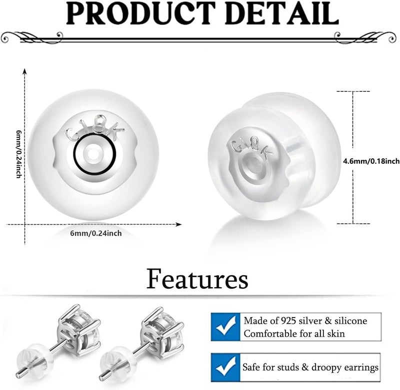 Moconar Silicone Earring Backs Sterling Silver Locking Secure Earring Backs for Studs/Droopy Ears Rubber, Secure Hypoallergenice Comfortable Backings for Women Men Silver Color - Image 3